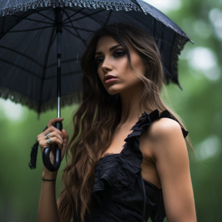 a woman holding an umbrella in the rainの素材