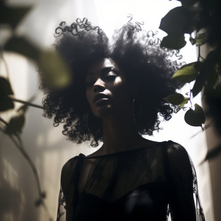 a woman with an afro in the sunlightの素材