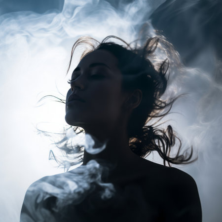 a woman with smoke coming out of her hairの素材
