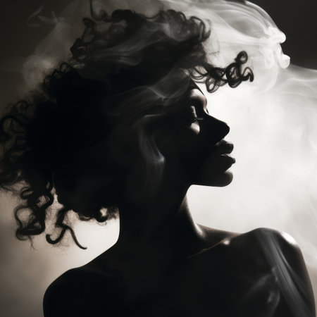 a woman with smoke coming out of her hairの素材