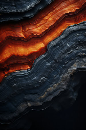 abstract rock texture with orange and black stripesの素材