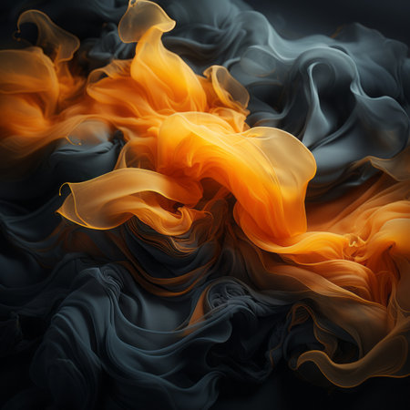 an abstract image of orange and black smoke on a black backgroundの素材
