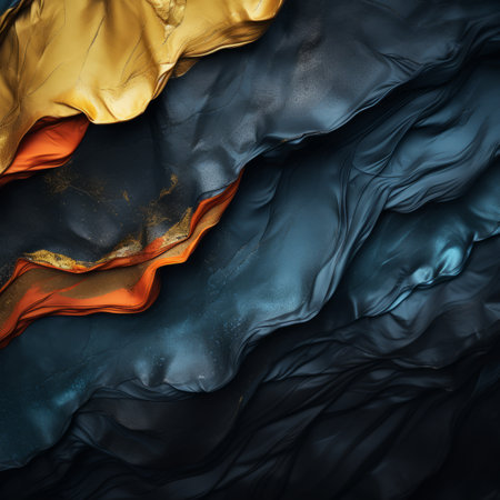 an abstract image of black blue and gold fabricの素材