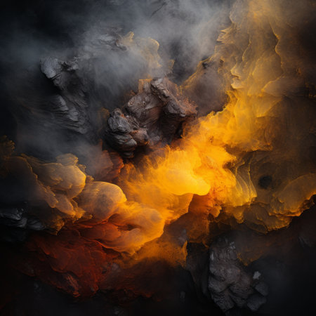 an abstract image of smoke and fire on a black backgroundの素材