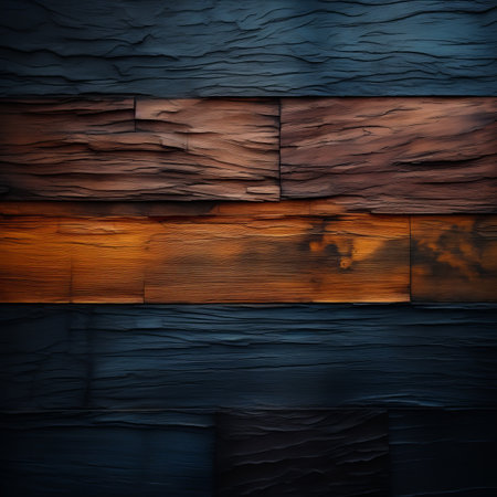 an abstract painting of a wooden wall with blue orange and black paintの素材