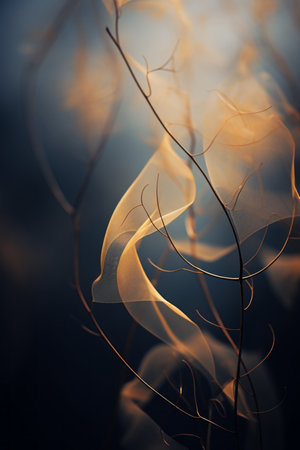 an abstract photograph of smoke and twigs on a dark backgroundの素材