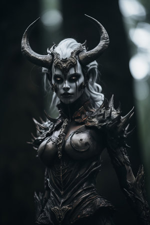 an image of a woman with horns on her headの素材