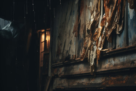 an old building with peeling paint on the wallの素材