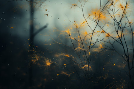 an image of a tree in the dark with leaves blowing in the windの素材