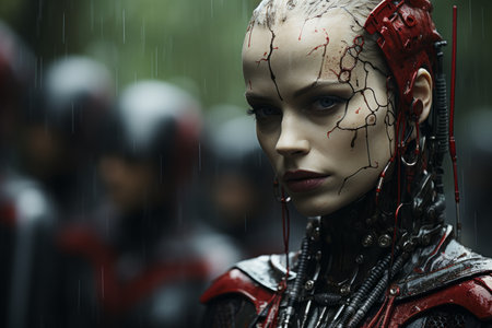 an image of a woman with blood on her faceの素材