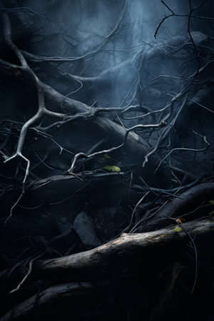 an image of a dark forest with trees and branchesの素材