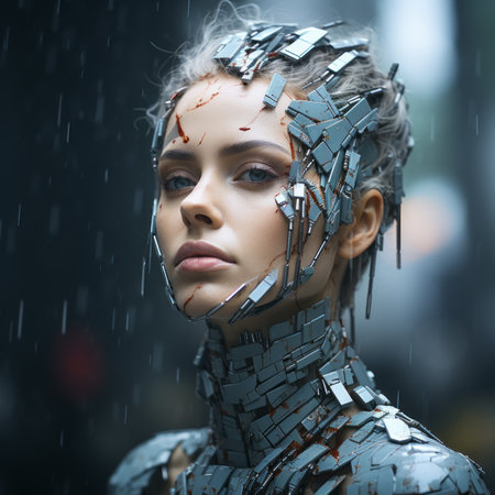 an image of a woman with metal pieces on her faceの素材