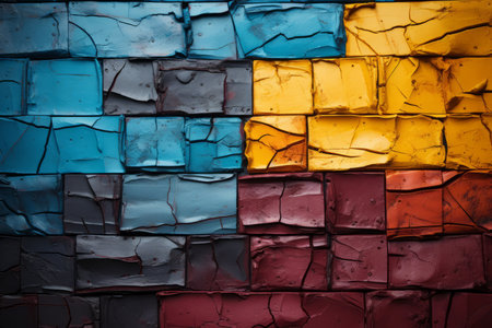 colorful painted brick wall background stock photoの素材