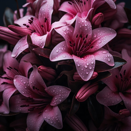 pink lilies with water droplets on the petalsの素材
