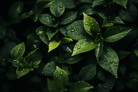 green leaves with water droplets on themの素材