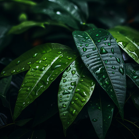 green leaves with water droplets on themの素材