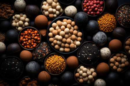 many different types of nuts and seeds in bowlsの素材