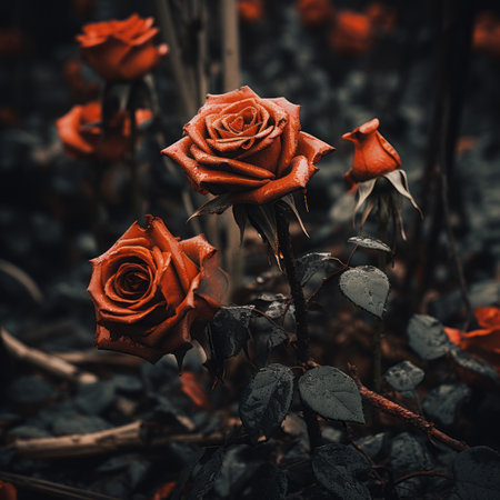 red roses on a dark backgroundの素材