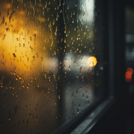 rain drops on the window of a car at nightの素材