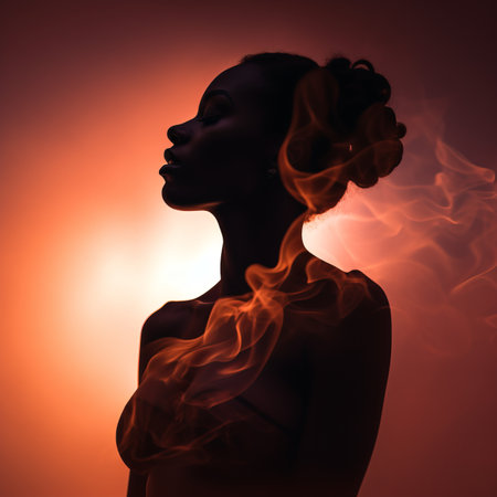silhouette of a woman with smoke coming out of her hairの素材