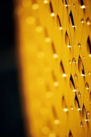 water droplets on a yellow surfaceの素材