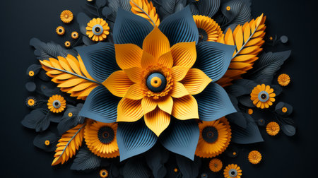 3d paper art of a flower on a black backgroundの素材
