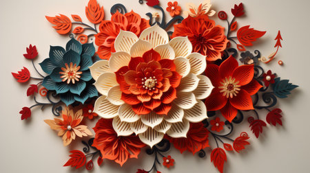 3d paper flowers on white backgroundの素材