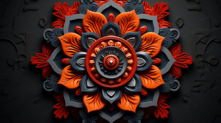 3d rendering of an orange and black flower on a black backgroundの素材