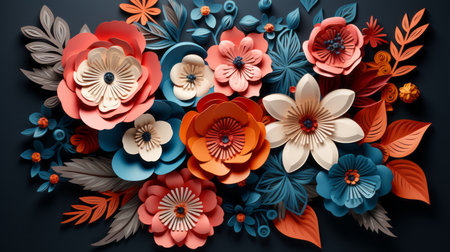 colorful paper flowers on a black backgroundの素材