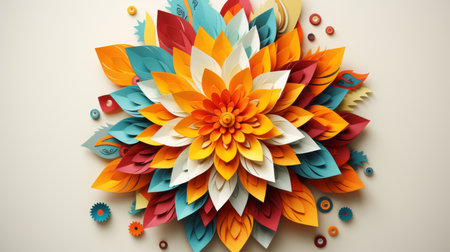 colorful paper flowers on a white backgroundの素材