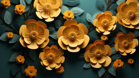 paper flowers on a blue backgroundの素材