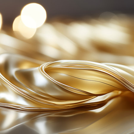3d rendering of shiny gold fabric with bokeh lightsの素材