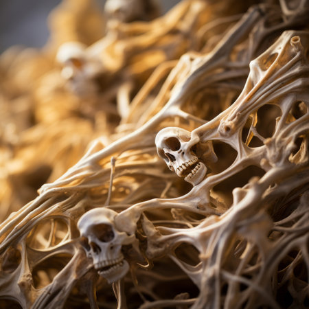 a close up of a bunch of bones and skullsの素材