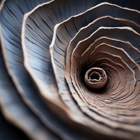 a close up of a spiral made out of woodの素材