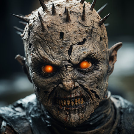 a close up of a zombie with red eyesの素材