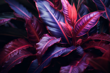 a close up of a plant with purple and red leavesの素材