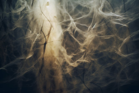 a close up of a tree in the dark with smoke coming out of itの素材