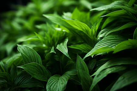 a close up of green leaves on a plantの素材