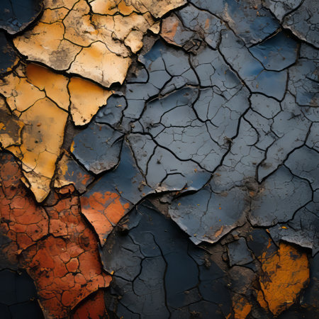 a close up of the cracked paint on a wallの素材