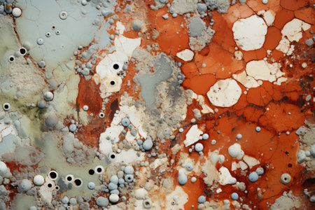 a close up of an orange and white paint covered surfaceの素材