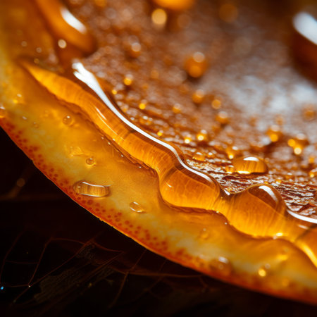 a close up of a slice of orange with water droplets on itの素材