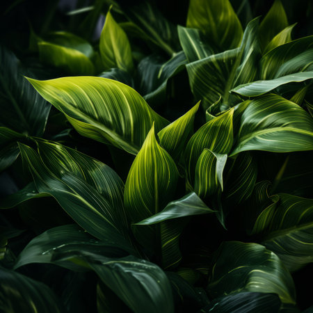a close up of green leaves on a dark backgroundの素材