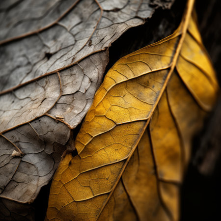 a close up view of a leaf with yellow and brown colorsの素材