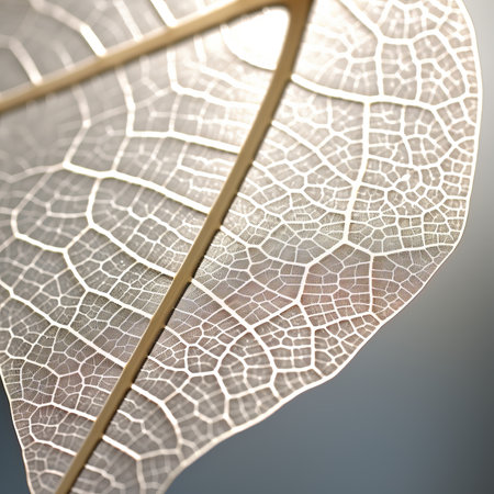 a close up view of a leaf with veins on itの素材
