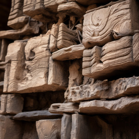 a close up view of a wall made out of woodの素材
