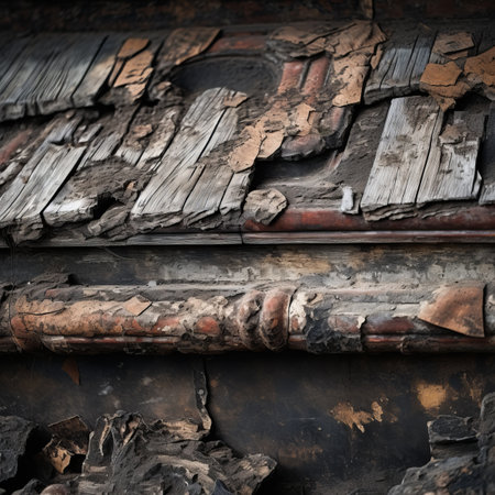 a close up view of an old wooden door with peeling paintの素材