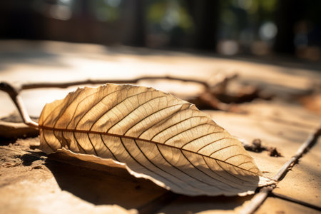 a dead leaf laying on the ground in the sunの素材