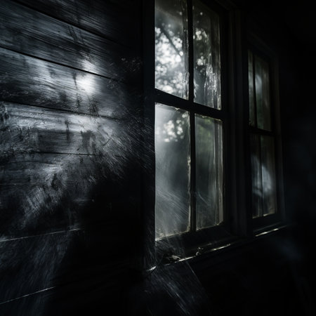a dark room with smoke coming out of the windowの素材