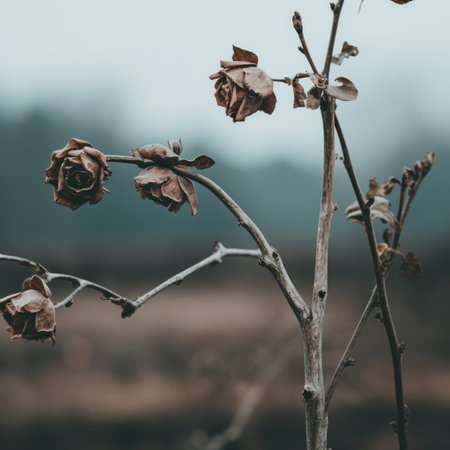 a dead rose plant in the middle of a fieldの素材
