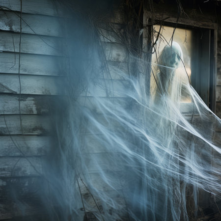 a ghostly figure is standing in front of a windowの素材